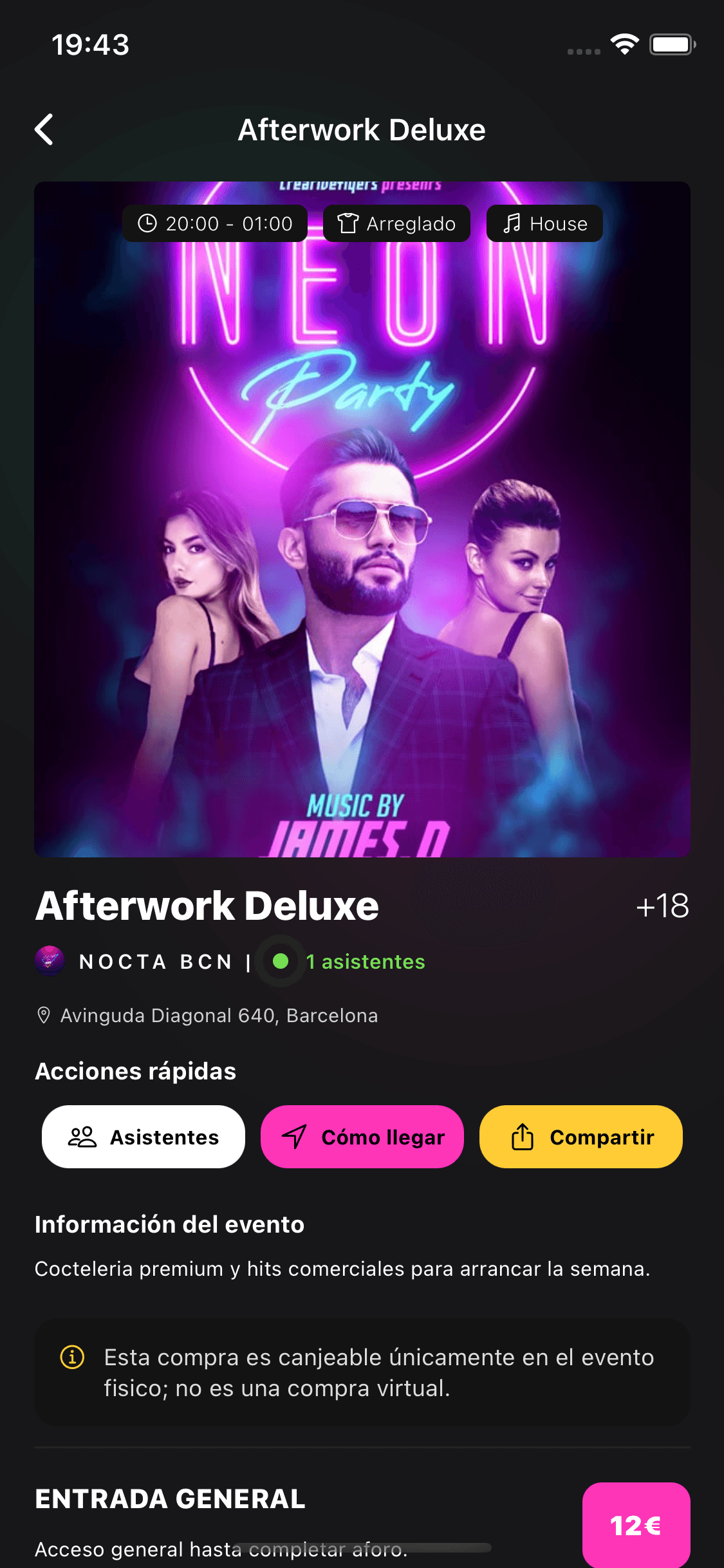 Pantalla de evento en Trendy